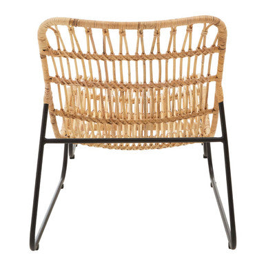Orsina Manado Rattan Chair and Footstool Set | Black Iron Frame