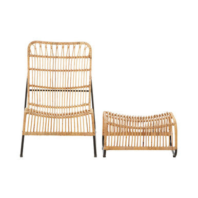 Orsina Manado Rattan Chair and Footstool Set | Black Iron Frame