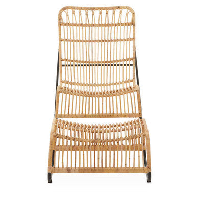 Orsina Manado Rattan Chair and Footstool Set | Black Iron Frame