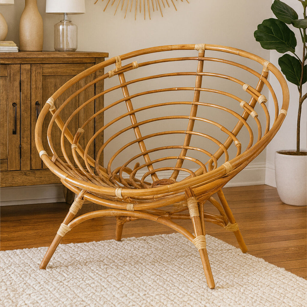 Orsina Manado Papasan Chair – Natural Rattan Coastal Living Room Seating