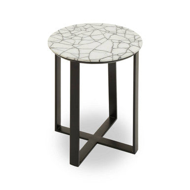 Orsina Marmara Marble Top Side Table | Round Black Iron Accent Table