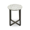 Orsina Marmara Marble Top Side Table | Round Black Iron Accent Table