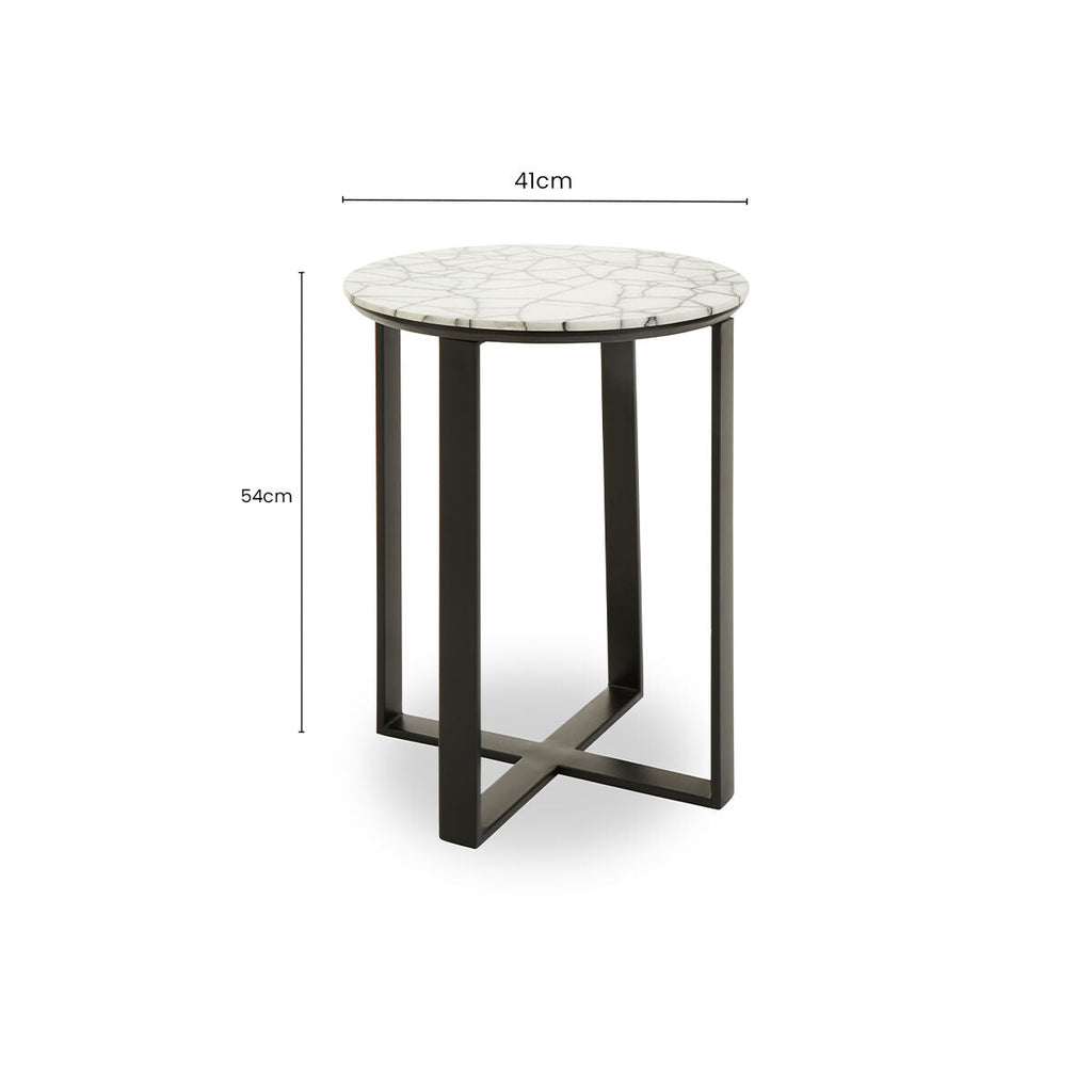 Orsina Marmara Marble Top Side Table | Round Black Iron Accent Table