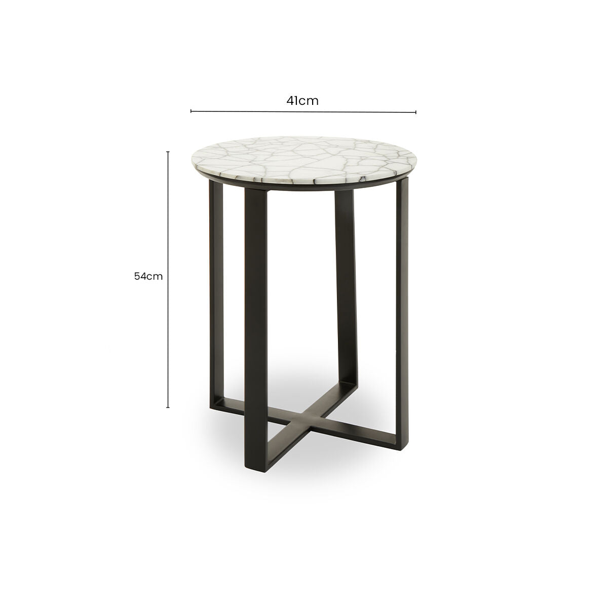 Orsina Marmara Marble Top Side Table | Round Black Iron Accent Table
