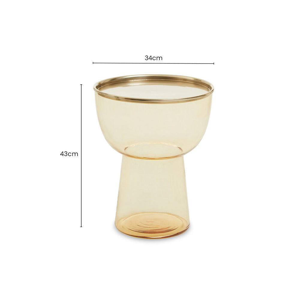 Orsina Martini Amber Glass Side Table – Retro Gold Metal Frame