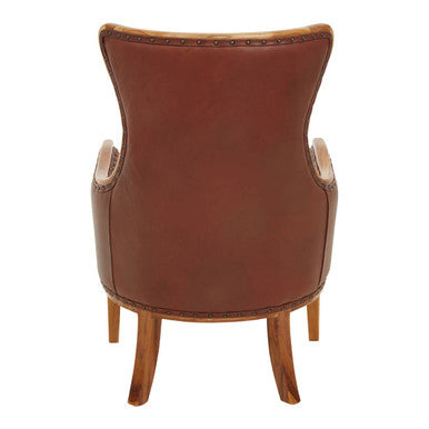 Orsina Kendari Wingback Chair – Brown Cow Leather and Teak Wood