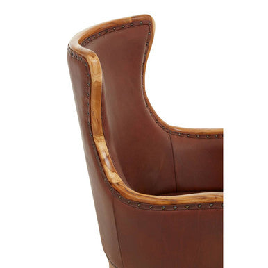 Orsina Kendari Wingback Chair – Brown Cow Leather and Teak Wood