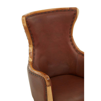 Orsina Kendari Wingback Chair – Brown Cow Leather and Teak Wood