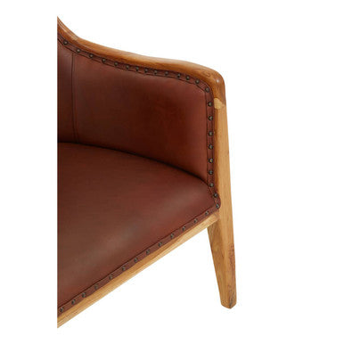 Orsina Kendari Wingback Chair – Brown Cow Leather and Teak Wood