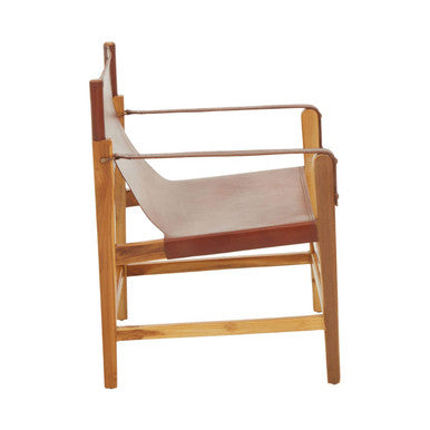 Orsina Kendari Light Brown Leather and Teak Wood Sling Accent Chair