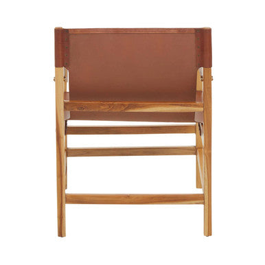Orsina Kendari Light Brown Leather and Teak Wood Sling Accent Chair