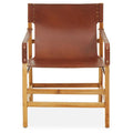 Orsina Kendari Light Brown Leather and Teak Wood Sling Accent Chair