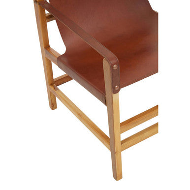 Orsina Kendari Light Brown Leather and Teak Wood Sling Accent Chair
