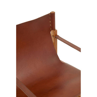 Orsina Kendari Light Brown Leather and Teak Wood Sling Accent Chair