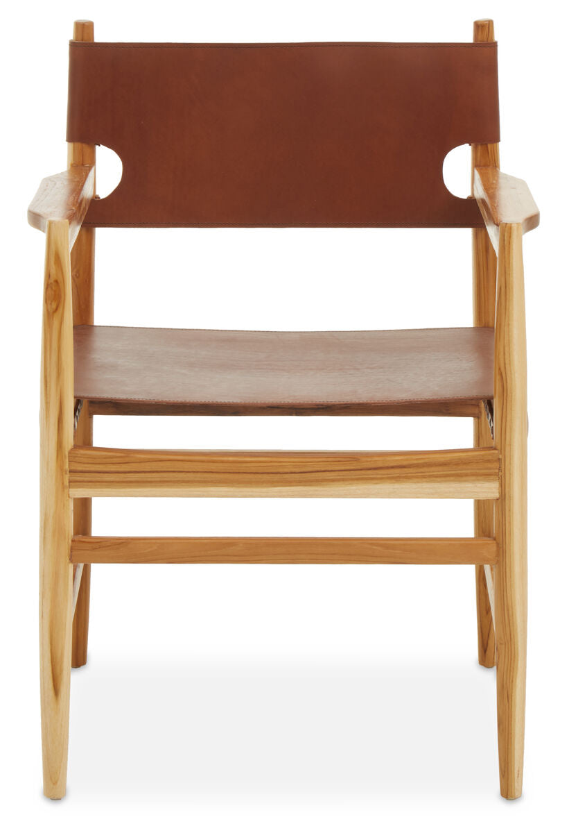 Orsina Kendari Brown Leather Accent Chair – Handcrafted Teak Frame