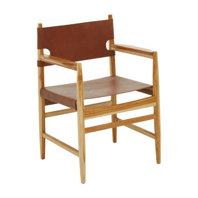 Orsina Kendari Brown Leather Accent Chair – Handcrafted Teak Frame