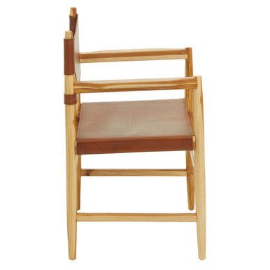 Orsina Kendari Brown Leather Accent Chair – Handcrafted Teak Frame