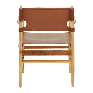Orsina Kendari Brown Leather Accent Chair – Handcrafted Teak Frame