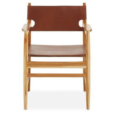 Orsina Kendari Brown Leather Accent Chair – Handcrafted Teak Frame