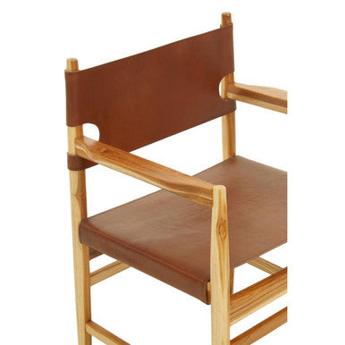 Orsina Kendari Brown Leather Accent Chair – Handcrafted Teak Frame