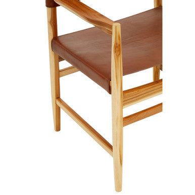 Orsina Kendari Brown Leather Accent Chair – Handcrafted Teak Frame