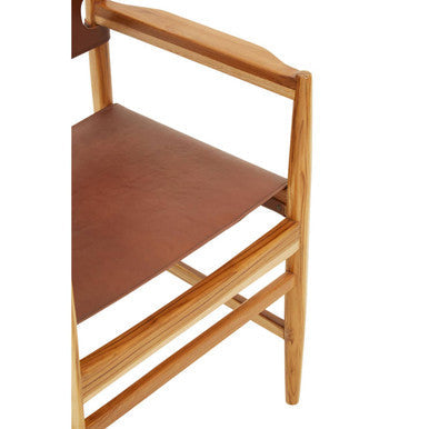 Orsina Kendari Brown Leather Accent Chair – Handcrafted Teak Frame