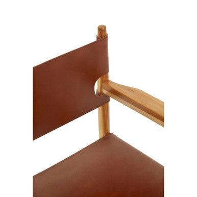 Orsina Kendari Brown Leather Accent Chair – Handcrafted Teak Frame