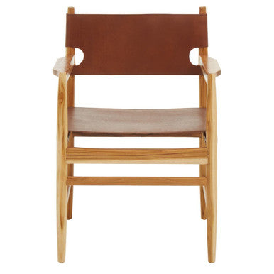 Orsina Kendari Brown Leather Accent Chair – Handcrafted Teak Frame