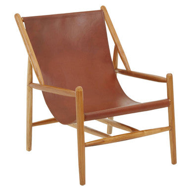 Orsina Kendari Antique Dark Brown Leather and Teak Sling Accent Chair