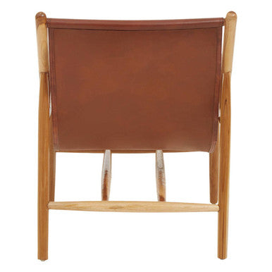 Orsina Kendari Antique Dark Brown Leather and Teak Sling Accent Chair