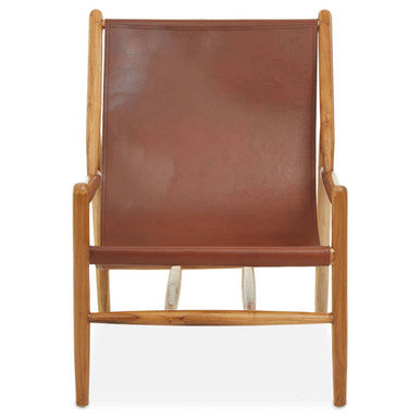 Orsina Kendari Antique Dark Brown Leather and Teak Sling Accent Chair