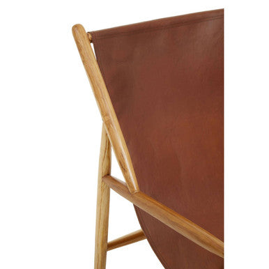 Orsina Kendari Antique Dark Brown Leather and Teak Sling Accent Chair