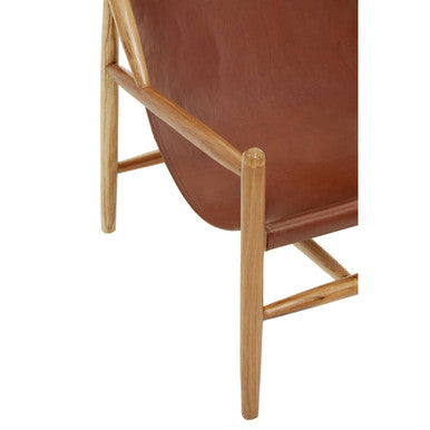 Orsina Kendari Antique Dark Brown Leather and Teak Sling Accent Chair