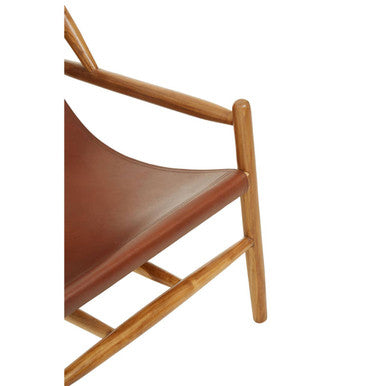 Orsina Kendari Antique Dark Brown Leather and Teak Sling Accent Chair