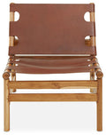 Orsina Kendari Antique Brown Leather and Teak Wood Sling Accent Chair