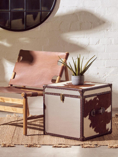 Orsina Kendari Antique Brown Leather and Teak Wood Sling Accent Chair