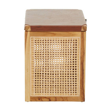 Orsina Kendari Teak and Rattan Storage Box Side Table with Leather Lid