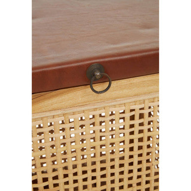 Orsina Kendari Teak and Rattan Storage Box Side Table with Leather Lid