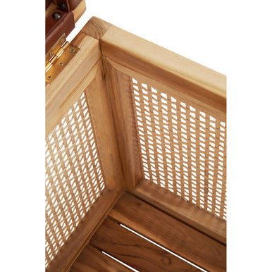 Orsina Kendari Teak and Rattan Storage Box Side Table with Leather Lid