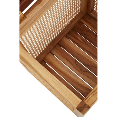 Orsina Kendari Teak and Rattan Storage Box Side Table with Leather Lid