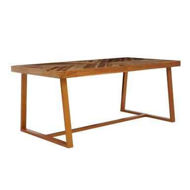 Orsina Kendari Teak Wood Dining Table | Herringbone Top & Gold Base