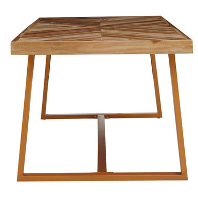 Orsina Kendari Teak Wood Dining Table | Herringbone Top & Gold Base