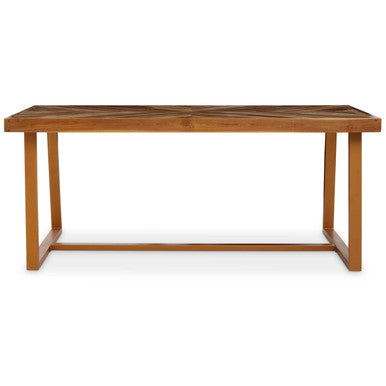 Orsina Kendari Teak Wood Dining Table | Herringbone Top & Gold Base