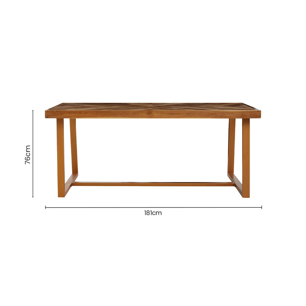 Orsina Kendari Teak Wood Dining Table | Herringbone Top & Gold Base