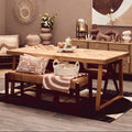 Orsina Kendari Teak Wood Dining Table | Herringbone Top & Gold Base