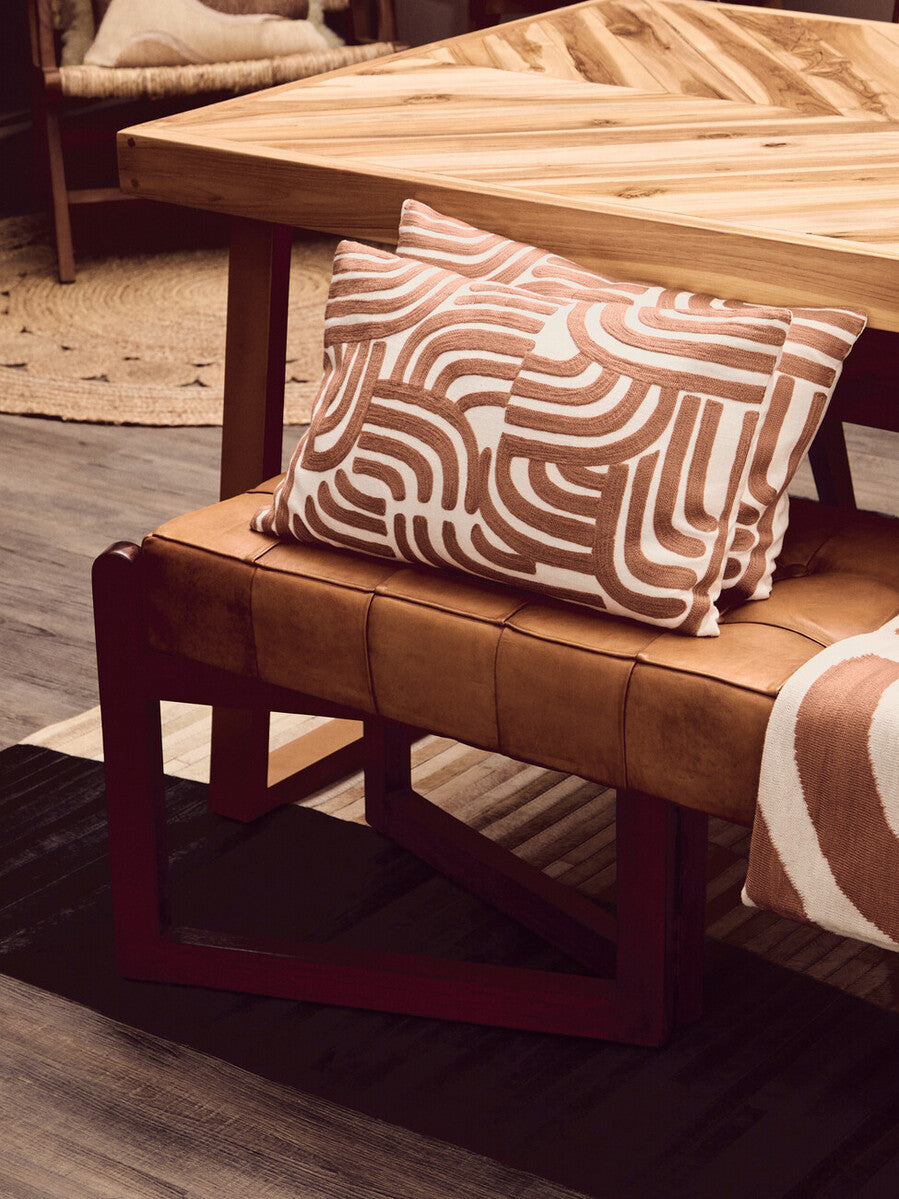 Orsina Kendari Teak Wood Dining Table | Herringbone Top & Gold Base