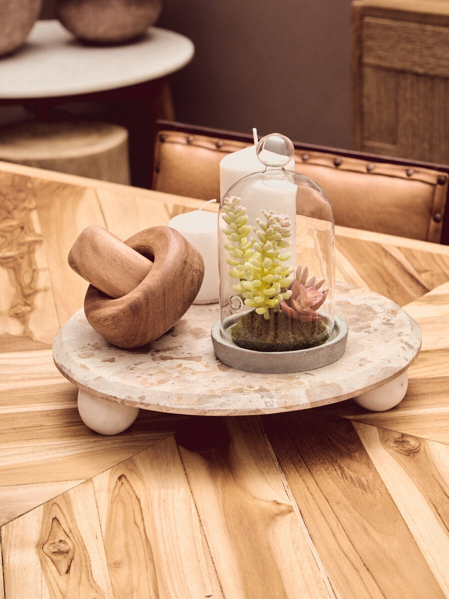 Orsina Kendari Teak Wood Dining Table | Herringbone Top & Gold Base