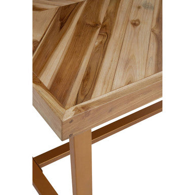 Orsina Kendari Teak Wood Dining Table | Herringbone Top & Gold Base