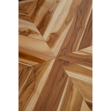 Orsina Kendari Teak Wood Dining Table | Herringbone Top & Gold Base