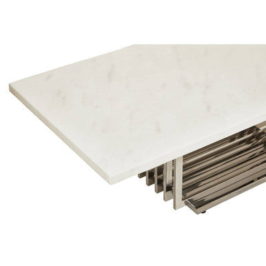 Orsina Moda White Faux Marble Coffee Table | Silver Stainless Steel